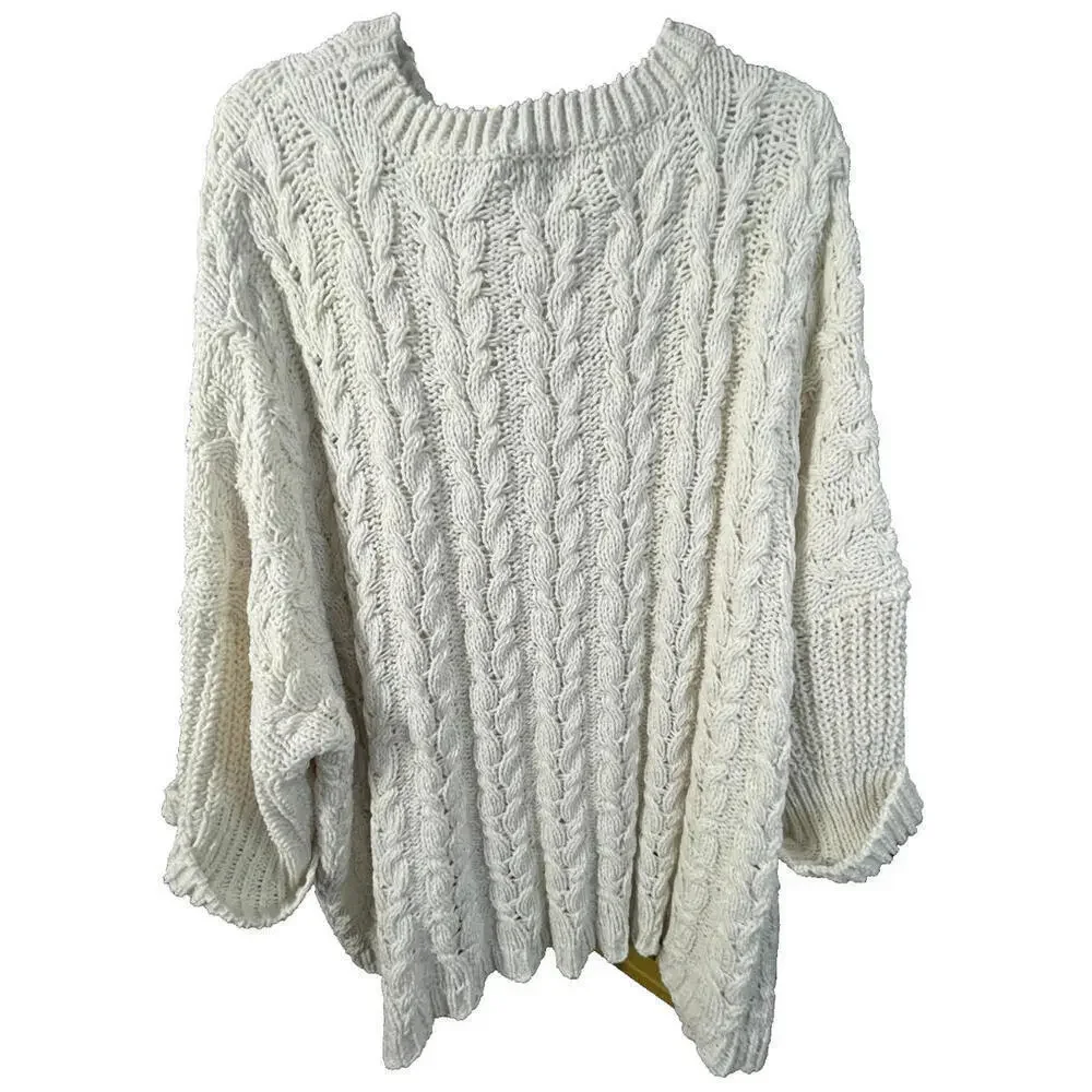 UMGEE Sweater S Oversized Chenile Cable Knit  Pullover Ivory Beige Chunky